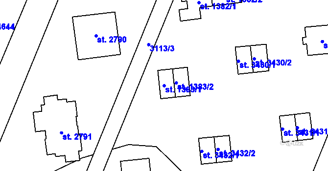 Parcela st. 1383/1 v KÚ Zlín, Katastrální mapa