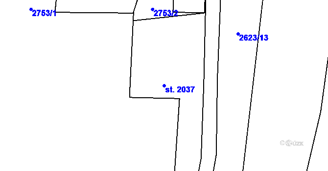 Parcela st. 2037 v KÚ Zlín, Katastrální mapa