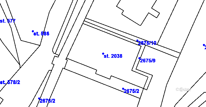 Parcela st. 2038 v KÚ Zlín, Katastrální mapa