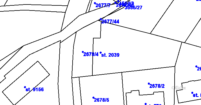 Parcela st. 2039 v KÚ Zlín, Katastrální mapa