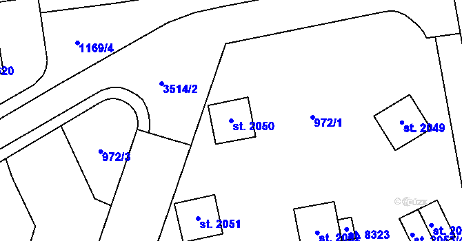 Parcela st. 2050 v KÚ Zlín, Katastrální mapa