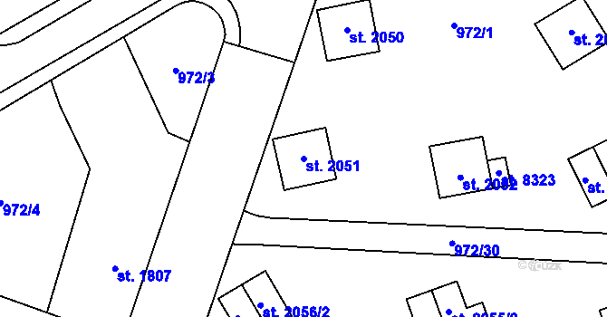 Parcela st. 2051 v KÚ Zlín, Katastrální mapa