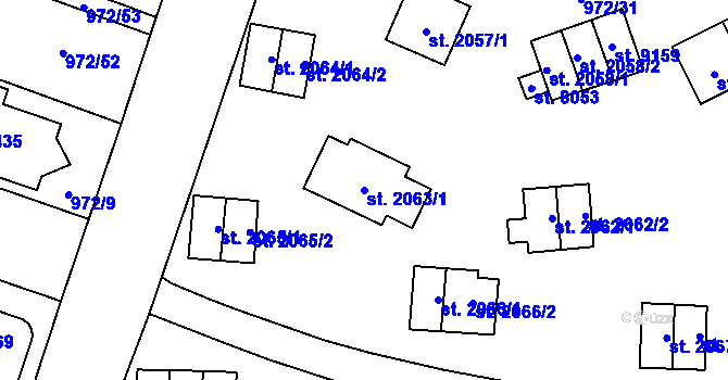 Parcela st. 2063/1 v KÚ Zlín, Katastrální mapa