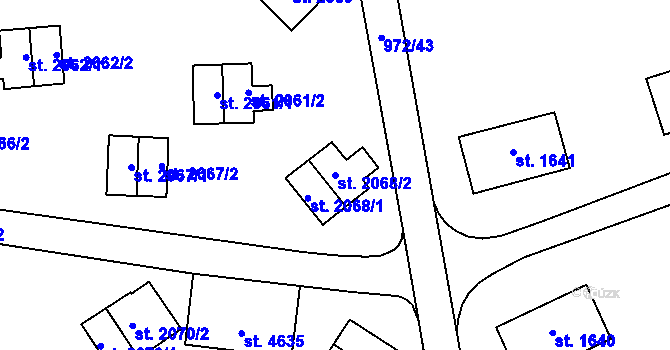 Parcela st. 2068/2 v KÚ Zlín, Katastrální mapa