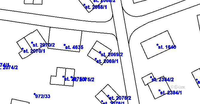 Parcela st. 2069/2 v KÚ Zlín, Katastrální mapa