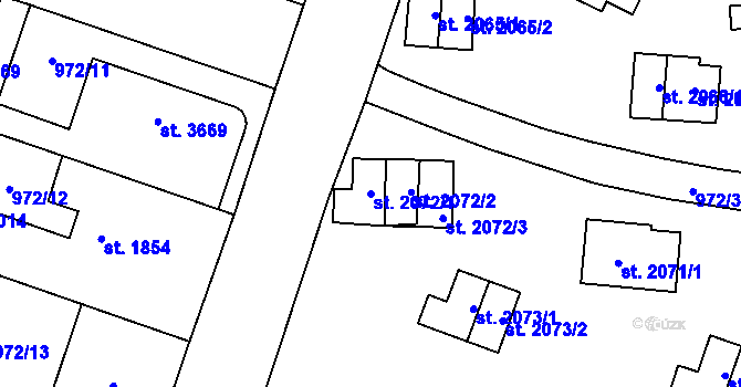 Parcela st. 2072/1 v KÚ Zlín, Katastrální mapa