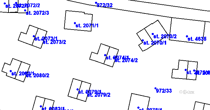 Parcela st. 2074/1 v KÚ Zlín, Katastrální mapa