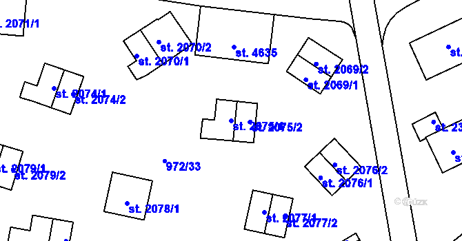 Parcela st. 2075/1 v KÚ Zlín, Katastrální mapa