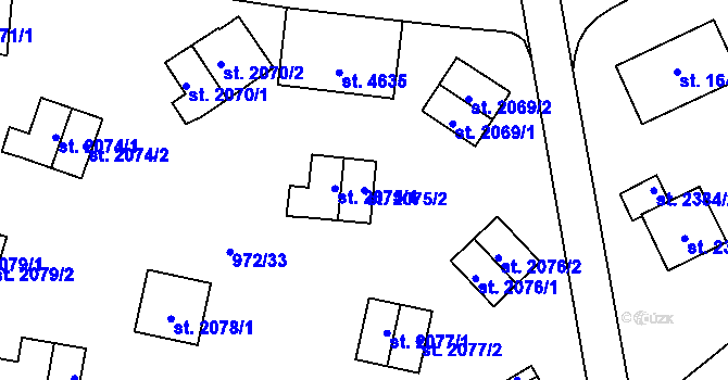 Parcela st. 2075/2 v KÚ Zlín, Katastrální mapa