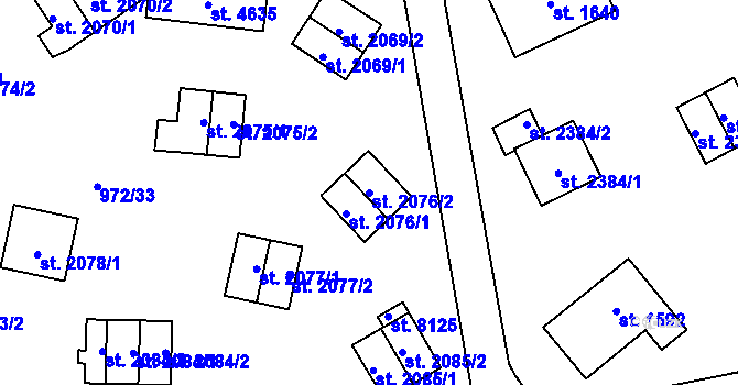 Parcela st. 2076/2 v KÚ Zlín, Katastrální mapa