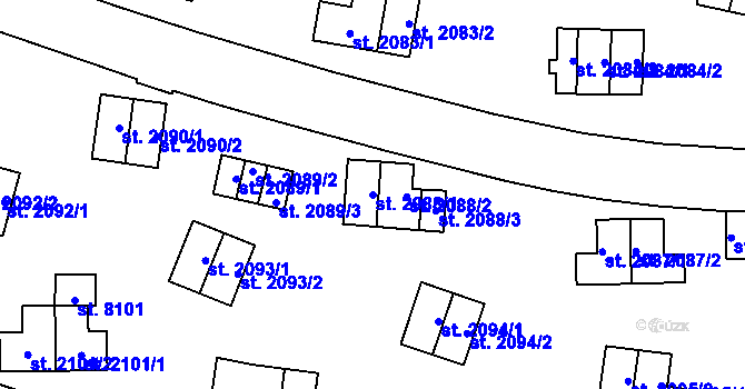 Parcela st. 2088/1 v KÚ Zlín, Katastrální mapa