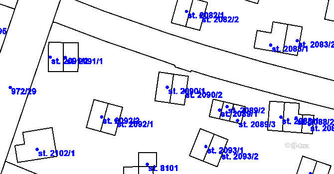 Parcela st. 2090/1 v KÚ Zlín, Katastrální mapa