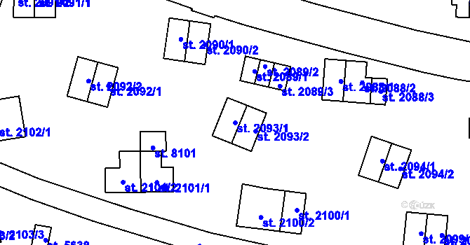 Parcela st. 2093/1 v KÚ Zlín, Katastrální mapa