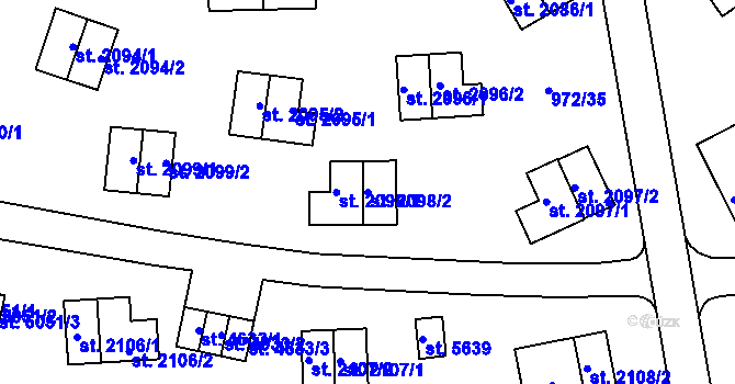 Parcela st. 2098/2 v KÚ Zlín, Katastrální mapa