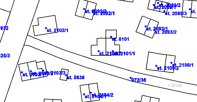 Parcela st. 2101/2 v KÚ Zlín, Katastrální mapa