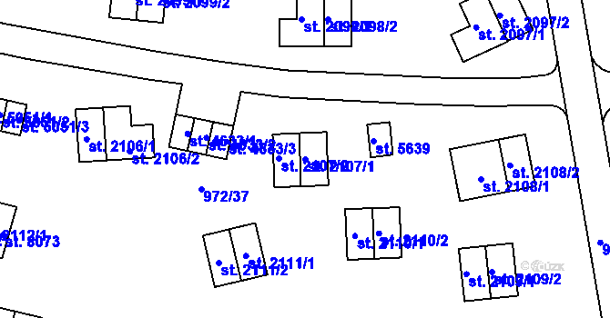 Parcela st. 2107/1 v KÚ Zlín, Katastrální mapa