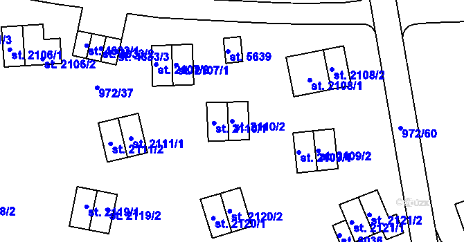 Parcela st. 2110/2 v KÚ Zlín, Katastrální mapa