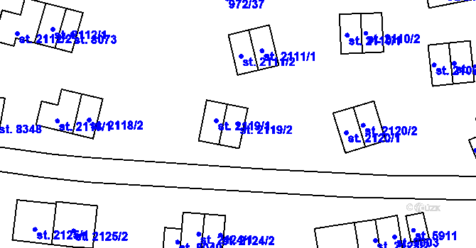 Parcela st. 2119/2 v KÚ Zlín, Katastrální mapa