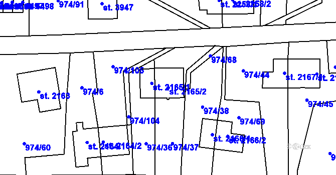 Parcela st. 2165/2 v KÚ Zlín, Katastrální mapa