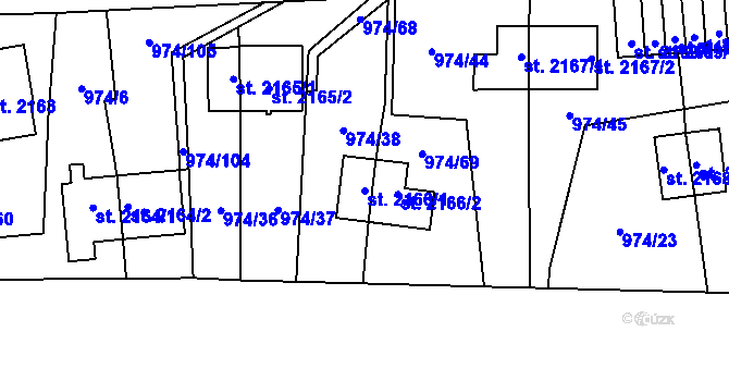 Parcela st. 2166/1 v KÚ Zlín, Katastrální mapa