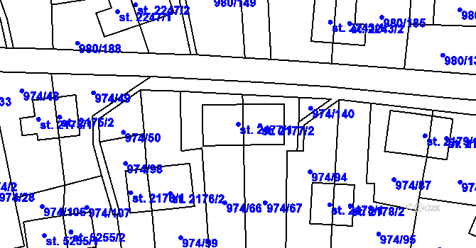 Parcela st. 2177/1 v KÚ Zlín, Katastrální mapa
