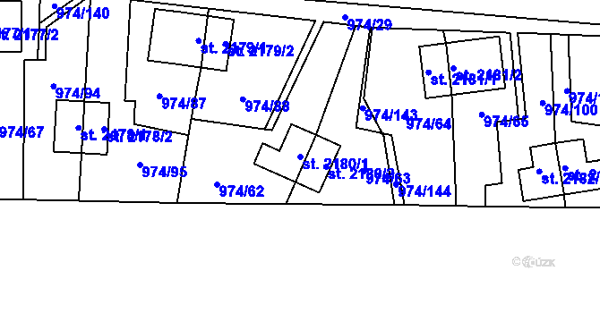 Parcela st. 2180/1 v KÚ Zlín, Katastrální mapa