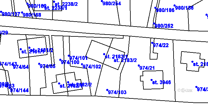 Parcela st. 2183/1 v KÚ Zlín, Katastrální mapa