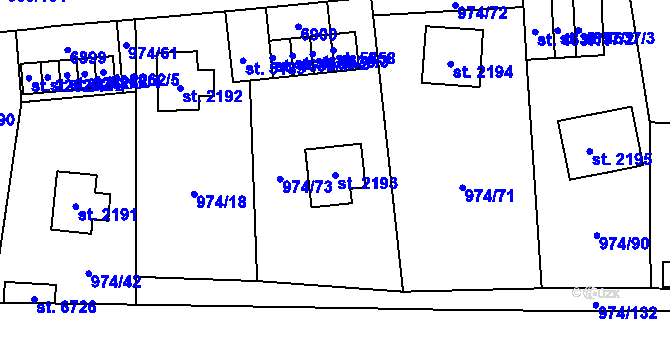 Parcela st. 2193 v KÚ Zlín, Katastrální mapa