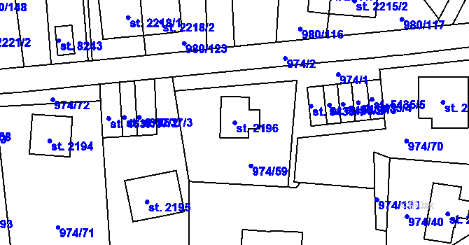 Parcela st. 2196 v KÚ Zlín, Katastrální mapa
