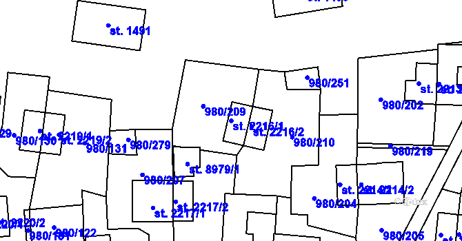 Parcela st. 2216/1 v KÚ Zlín, Katastrální mapa