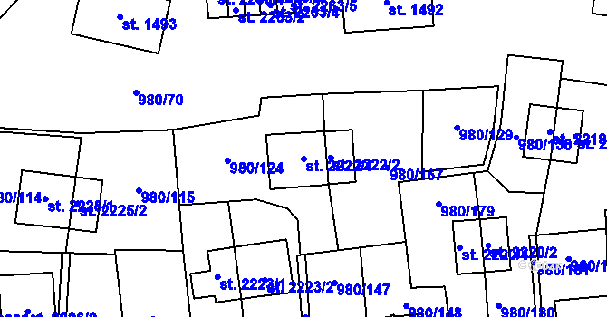 Parcela st. 2222/1 v KÚ Zlín, Katastrální mapa