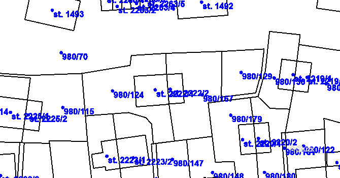 Parcela st. 2222/2 v KÚ Zlín, Katastrální mapa