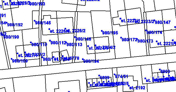 Parcela st. 2224/1 v KÚ Zlín, Katastrální mapa