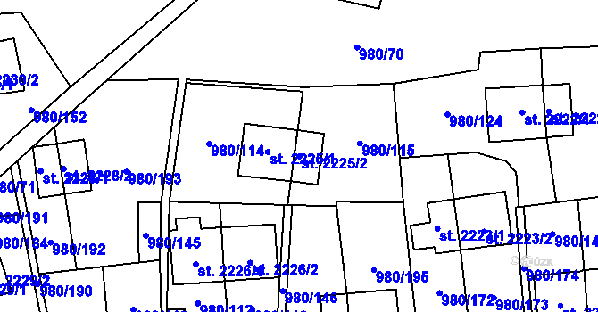 Parcela st. 2225/2 v KÚ Zlín, Katastrální mapa