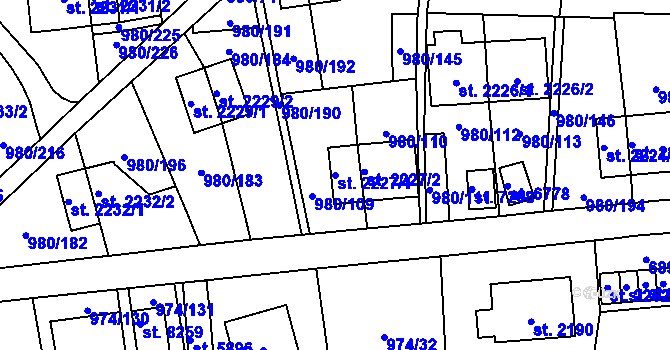 Parcela st. 2227/1 v KÚ Zlín, Katastrální mapa