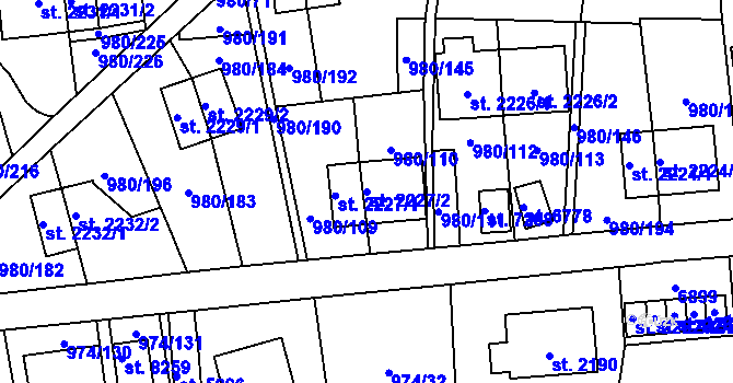 Parcela st. 2227/2 v KÚ Zlín, Katastrální mapa