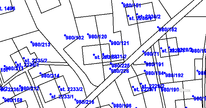 Parcela st. 2231/2 v KÚ Zlín, Katastrální mapa