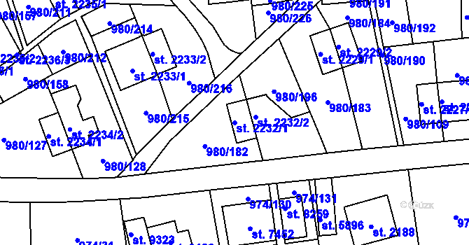 Parcela st. 2232/1 v KÚ Zlín, Katastrální mapa