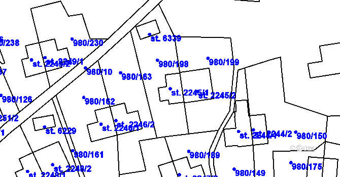 Parcela st. 2245/1 v KÚ Zlín, Katastrální mapa