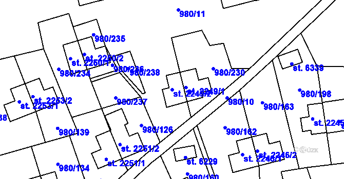 Parcela st. 2249/2 v KÚ Zlín, Katastrální mapa