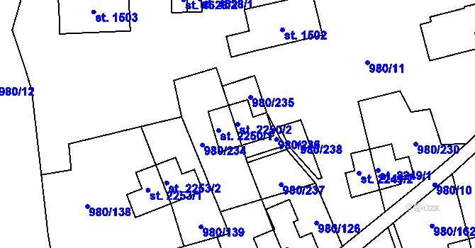 Parcela st. 2250/2 v KÚ Zlín, Katastrální mapa