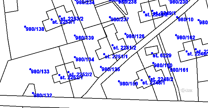 Parcela st. 2251/1 v KÚ Zlín, Katastrální mapa