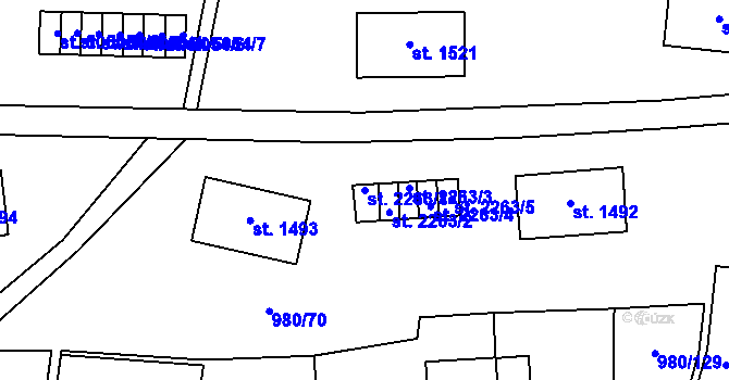 Parcela st. 2263/1 v KÚ Zlín, Katastrální mapa