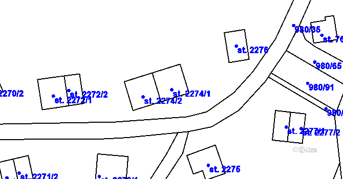 Parcela st. 2274/1 v KÚ Zlín, Katastrální mapa