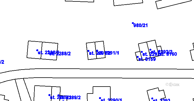 Parcela st. 2291/1 v KÚ Zlín, Katastrální mapa