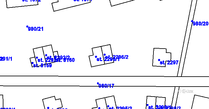 Parcela st. 2296/2 v KÚ Zlín, Katastrální mapa