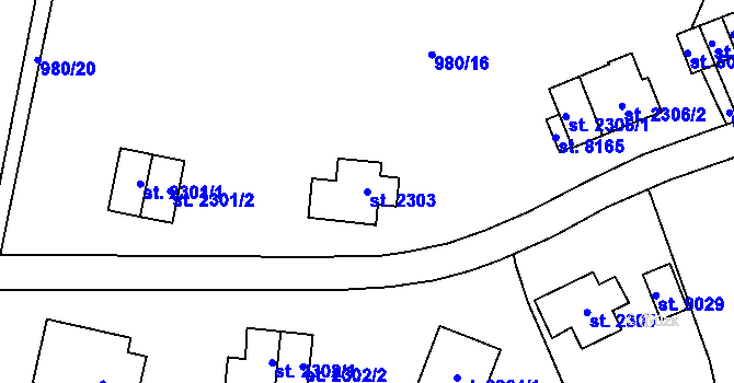 Parcela st. 2303 v KÚ Zlín, Katastrální mapa