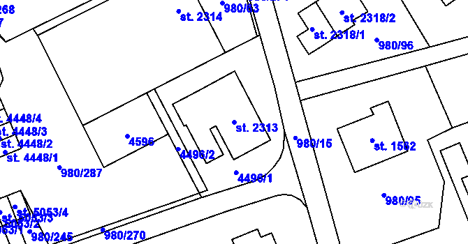 Parcela st. 2313 v KÚ Zlín, Katastrální mapa