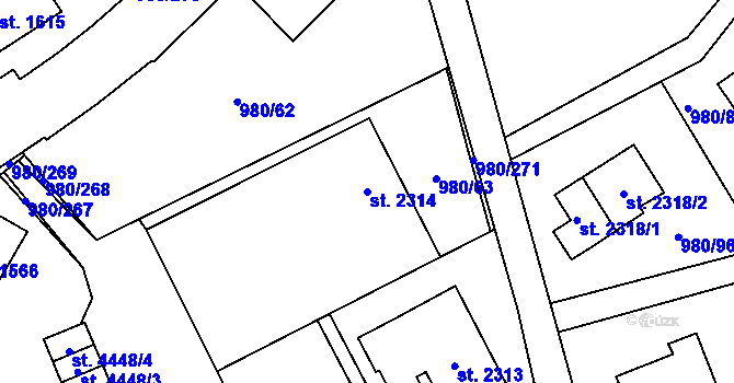 Parcela st. 2314 v KÚ Zlín, Katastrální mapa