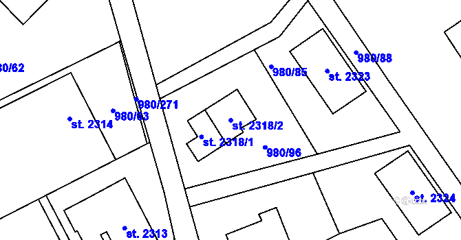 Parcela st. 2318/2 v KÚ Zlín, Katastrální mapa